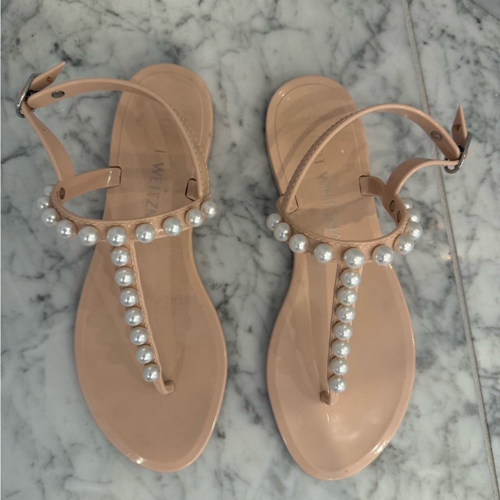 Stuart Weitzman Pearl Jelly Sandals Nude Beige Size 7